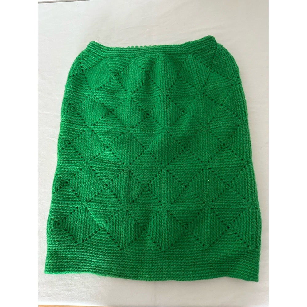 Handmade Kelly Green Skirt Knit Lined Elastic Waist Small 25 X 20 Mod Retro Boho